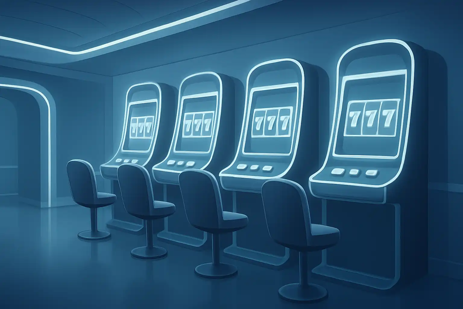 Collection of slot machine reels glowing in ice blue and silver tones